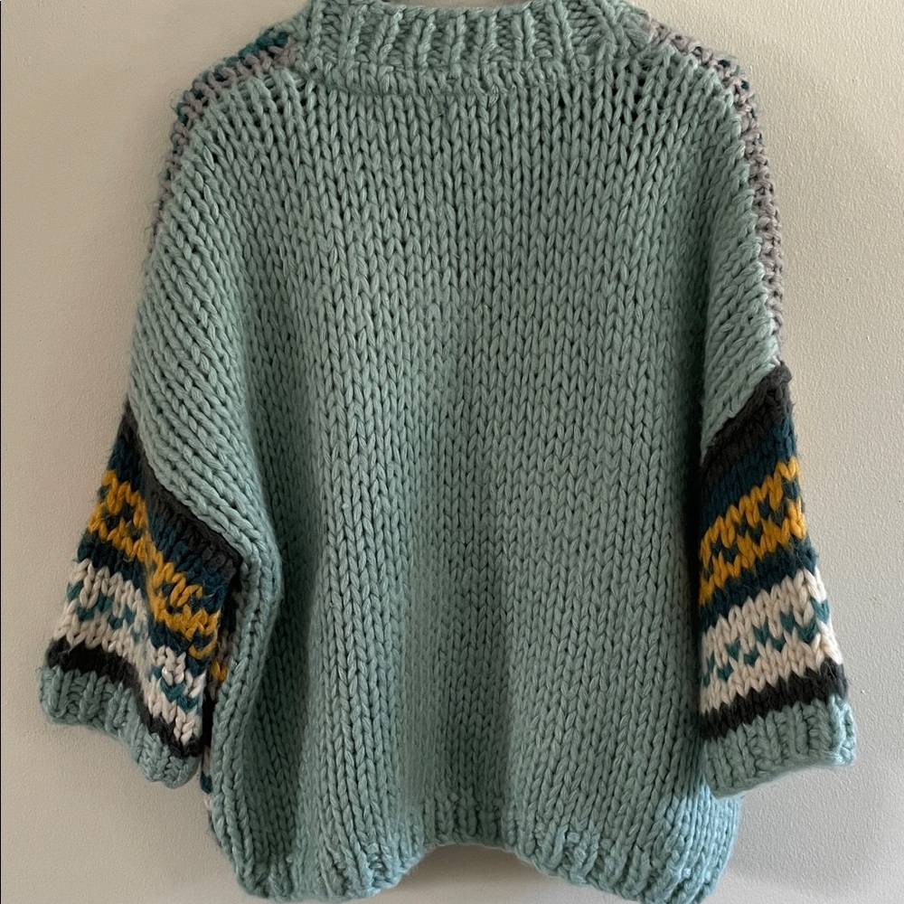POL Chunky Knit Multicolor Sweater Fair Isle Teal Blue Yellow Stripe - Picture 9 of 9